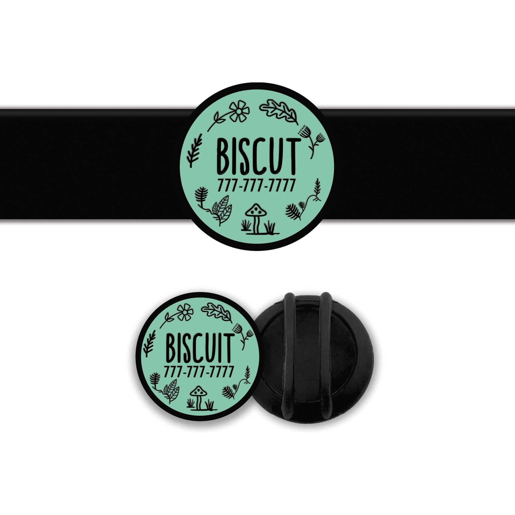 Besties Woodland Design Slide-On Jingle-Free Silicone Cat & Dog ID Tag with AirTag Holder, Aqua
