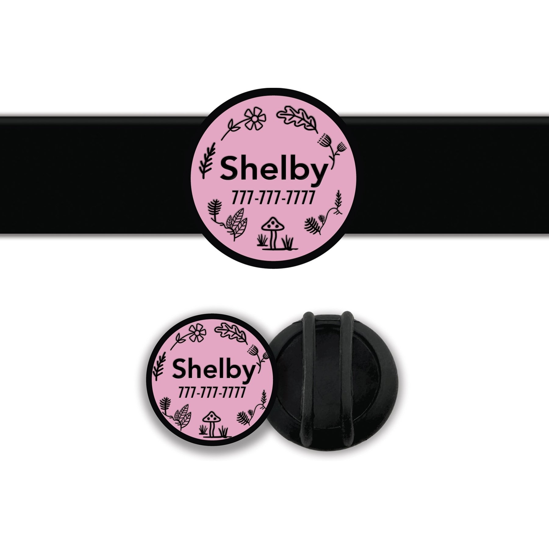 Besties Woodland Design Slide-On Jingle-Free Silicone Cat & Dog ID Tag with AirTag Holder, Blush Pink