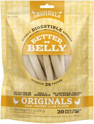 Better Belly Originals Rolls Chicken Liver Flavor Highly-Digestible Rawhide Dog Treat Chew, Small, 20 count