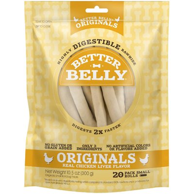 Better Belly Better Belly Originals Rolls Chicken Liver Flavor Highly-Digestible Rawhide Dog Treat Chew, Small, 20 count