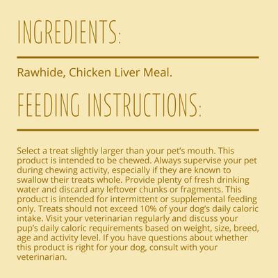 Show full view: Better Belly Originals Rolls Chicken Liver Flavor Highly-Digestible Rawhide Dog Treat Chew, Small, 20 count slide 9 of 13