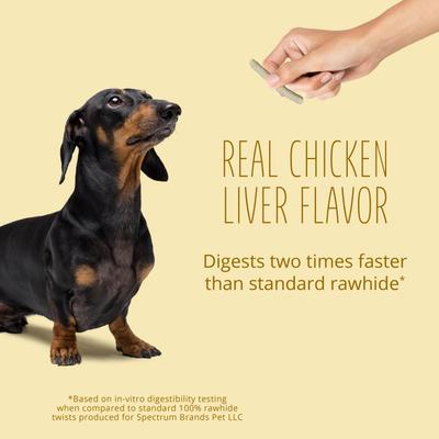 Show full view: Better Belly Originals Rolls Chicken Liver Flavor Highly-Digestible Rawhide Dog Treat Chew, Small, 20 count slide 7 of 13