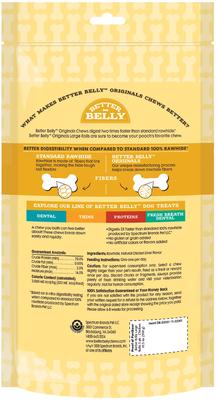 Show full view: Better Belly Originals Rolls Highly-Digestible Rawhide Chicken Liver Flavor Dog Treat Chew, Large, 3 count slide 3 of 12