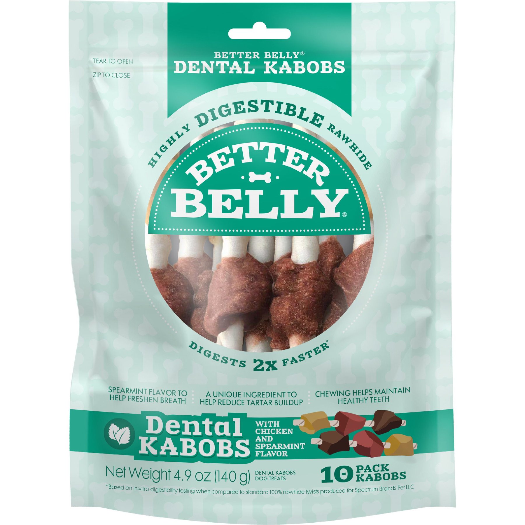 Better Belly Dental Kabobs Chicken & Spearmint Flavor Dental Dog Treats, 10 count