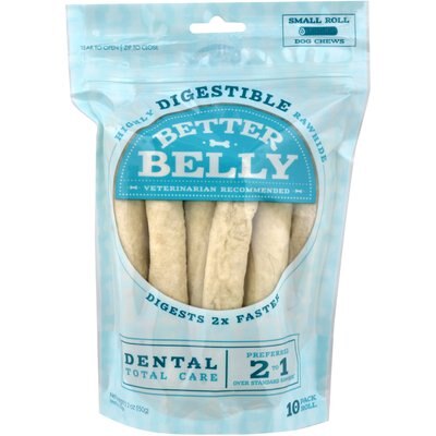Better Belly Better Belly Rolls Dental Total Care Highly-Digestible Rawhide Dog Treat Chew, Small, 10 count