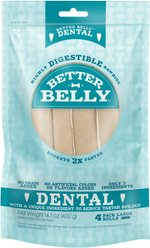 Better Belly Rolls Dental Total Care Highly-Digestible Rawhide Dog Treat Chew, Large, 4 count