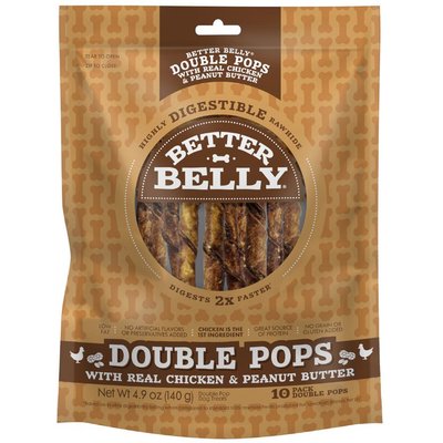Better Belly Better Belly Double Pops with Real Chicken & Peanut Butter Highly Digestible Rawhide Dog Treat Chews, 10 count