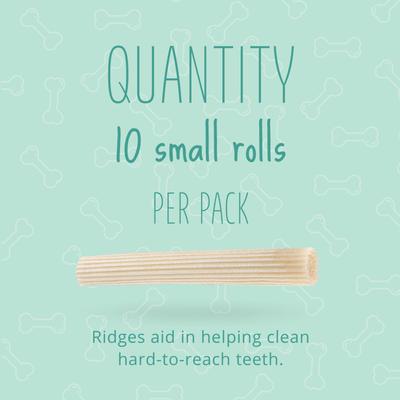 Show full view: Better Belly Triple Action Ridges Rolls Spearmint Flavor Highly Digestible Rawhide Dental Dog Treat Chew, Small, 10 count slide 4 of 12