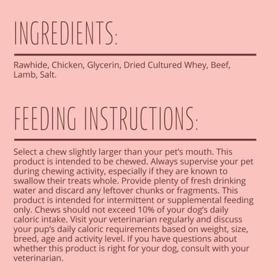 Show full view: Better Belly Triple Flavor Wings Sirloin, Lamb, & Chicken Highly Digestible Rawhide Dog Treat Chews, 10 count slide 6 of 12