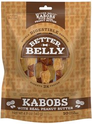Better Belly Kabobs Highly Digestible Rawhide Real Peanut Butter Dog Treat Chews, 10 count