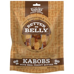 Better Belly Kabobs Highly Digestible Rawhide Real Peanut Butter Dog Treat Chews, 10 count