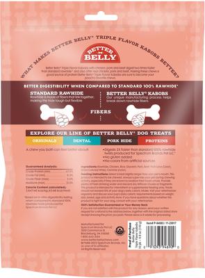 Show full view: Better Belly Triple Flavor Kabobs Pork, Beef, & Chicken Highly Digestible Rawhide Dog Treat Chews, 10 count slide 3 of 13