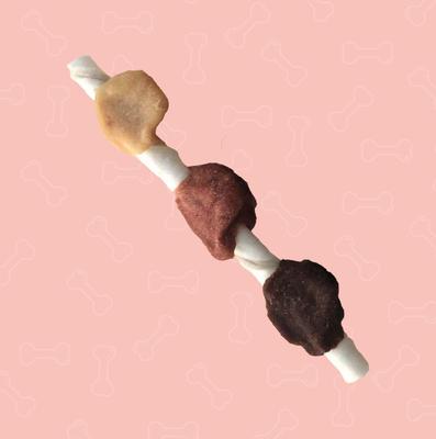 Show full view: Better Belly Triple Flavor Kabobs Pork, Beef, & Chicken Highly Digestible Rawhide Dog Treat Chews, 10 count slide 4 of 13