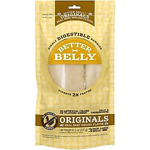 Better Belly Originals Rolls Highly Digestible Rawhide Real Beef Sirloin Flavor Dog Treat Chew, Large, 3 count