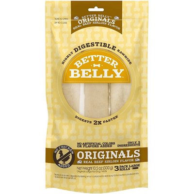 Better Belly Better Belly Originals Rolls Highly Digestible Rawhide Real Beef Sirloin Flavor Dog Treat Chew, Large, 3 count