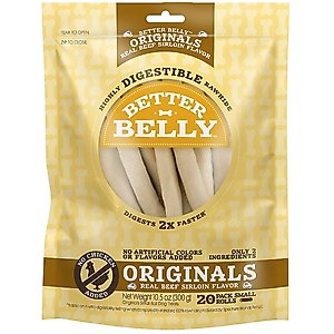 Better Belly Originals Roll Real Beef Sirloin Flavor Highly Digestible Rawhide Dog Treat Chew, Small, 20 count