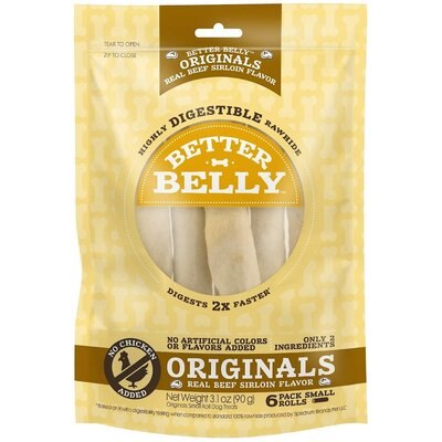 Better Belly Better Belly Originals Roll Real Beef Sirloin Flavor Highly Digestible Rawhide Dog Treat Chew, Small, 6 count
