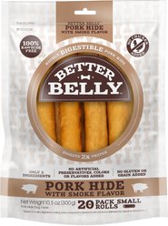 Better Belly Rolls Pork Hide Smoke Flavor Dog Treat Chew, Small, 20 Count