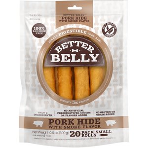 Better Belly Rolls Pork Hide Smoke Flavor Dog Treat Chew, Small, 20 Count