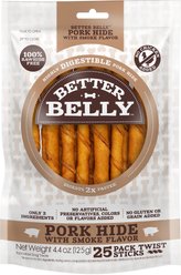 Better Belly Proteins Twist Sticks with Real Lamb Highly Digestible Rawhide Dog Treat Chew, 25 count