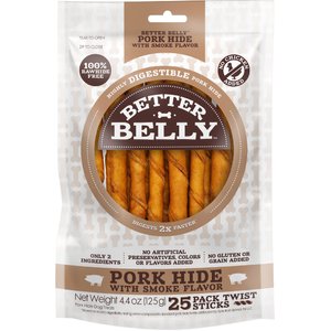 Better Belly Proteins Twist Sticks with Real Lamb Highly Digestible Rawhide Dog Treat Chew, 25 count