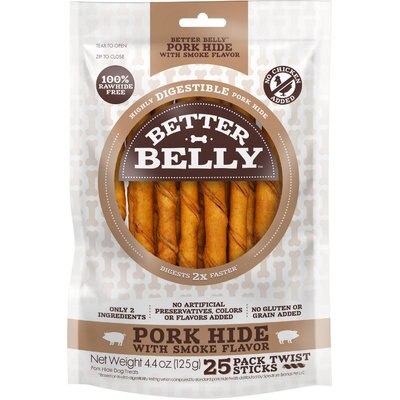 Better Belly Better Belly Proteins Twist Sticks with Real Lamb Highly Digestible Rawhide Dog Treat Chew, 25 count