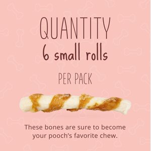 Better Belly Proteins Rolls with Real Venison Highly Digestible Rawhide Dog Treat Chew, Small, 6 count