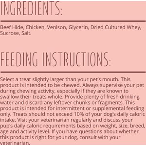 Better Belly Proteins Rolls with Real Venison Highly Digestible Rawhide Dog Treat Chew, Small, 6 count