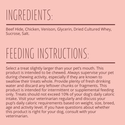 Show full view: Better Belly Proteins Rolls with Real Venison Highly Digestible Rawhide Dog Treat Chew, Small, 6 count slide 9 of 13