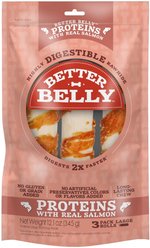 Better Belly Proteins Rolls with Real Salmon Highly Digestible Rawhide Dog Treat Chew, Large, 3 count