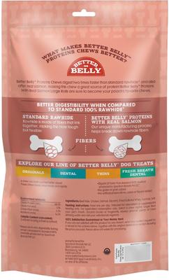 Show full view: Better Belly Proteins Rolls with Real Salmon Highly Digestible Rawhide Dog Treat Chew, Large, 3 count slide 3 of 7