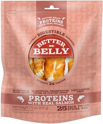 Better Belly Proteins Twist Sticks with Real Salmon Highly Digestible Rawhide Dog Treat Chew, 25 count