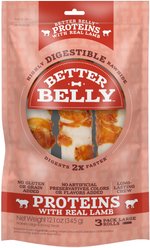 Better Belly Proteins Rolls with Real Lamb Highly Digestible Rawhide Dog Treat Chew, Large, 3 count