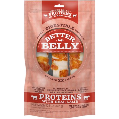 Better Belly Better Belly Proteins Rolls with Real Lamb Highly Digestible Rawhide Dog Treat Chew, Large, 3 count