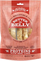 Better Belly Proteins Rolls with Real Lamb Highly Digestible Rawhide Dog Treat Chew, Small, 6 count