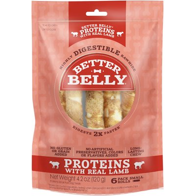 Better Belly Better Belly Proteins Rolls with Real Lamb Highly Digestible Rawhide Dog Treat Chew, Small, 6 count
