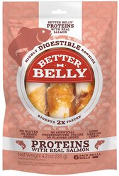 Better Belly Proteins Rolls with Real Salmon Highly Digestible Rawhide Dog Treat Chew, Small, 6 count
