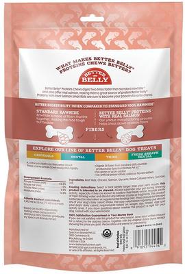 Show full view: Better Belly Proteins Rolls with Real Salmon Highly Digestible Rawhide Dog Treat Chew, Small, 6 count slide 3 of 7