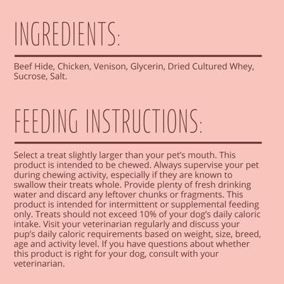 Show full view: Better Belly Proteins Rolls with Real Venison Highly Digestible Rawhide Dog Treat Chew, Large, 3 count slide 9 of 13