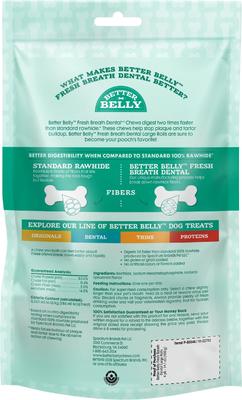 Show full view: Better Belly Fresh Breath Dental Spearmint Flavor Highly Digestible Rawhide Dog Treat Chew Rolls, Large, 4 count slide 3 of 10