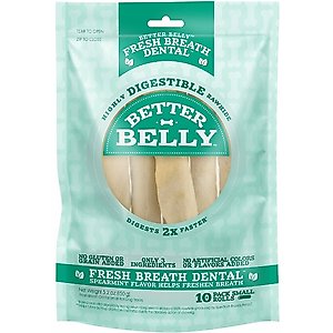 Better Belly Rolls Fresh Breath Dental Spearmint Flavor Highly Digestible Rawhide Dog Treat Chew, Small, 10 count