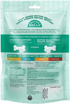 Show full view: Better Belly Rolls Fresh Breath Dental Spearmint Flavor Highly Digestible Rawhide Dog Treat Chew, Small, 10 count slide 3 of 12