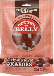 Better Belly Triple Flavor Kabobs Salmon, Venison & Lamb Highly Digestible Rawhide Dog Treat Chews, 18 count