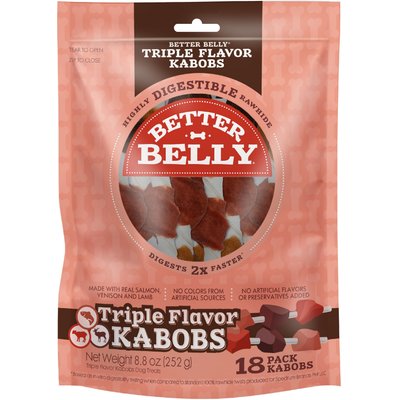 Better Belly Better Belly Triple Flavor Kabobs Salmon, Venison & Lamb Highly Digestible Rawhide Dog Treat Chews, 18 count