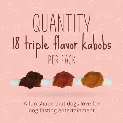 Show full view: Better Belly Triple Flavor Kabobs Salmon, Venison & Lamb Highly Digestible Rawhide Dog Treat Chews, 18 count slide 4 of 13