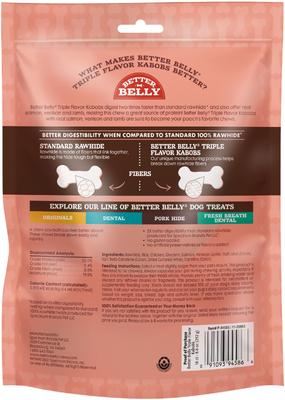 Show full view: Better Belly Triple Flavor Kabobs Salmon, Venison & Lamb Highly Digestible Rawhide Dog Treat Chews, 18 count slide 3 of 13