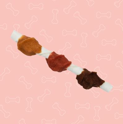 Show full view: Better Belly Triple Flavor Kabobs Salmon, Venison & Lamb Highly Digestible Rawhide Dog Treat Chews, 18 count slide 5 of 13