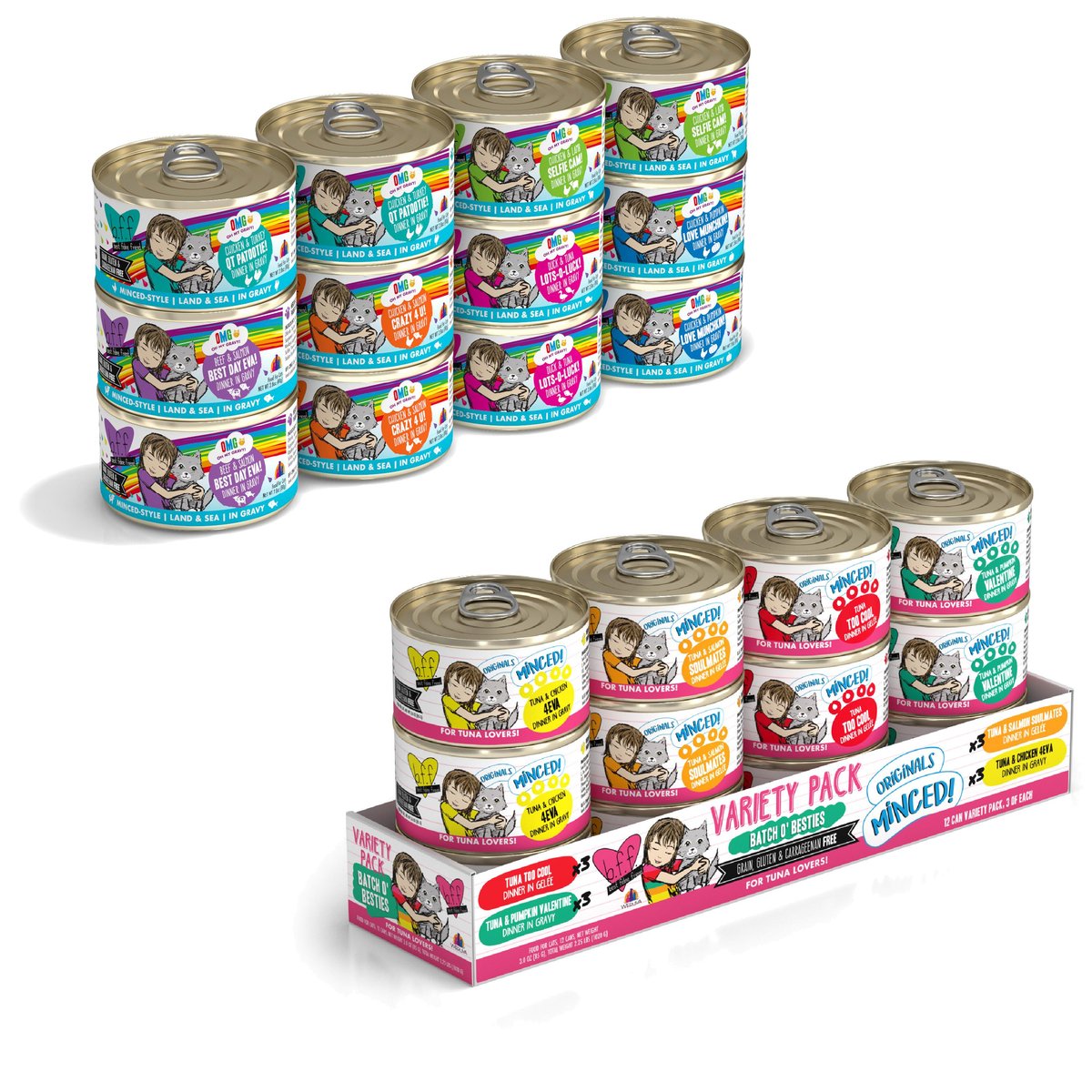 BFF Batch 'O Besties Variety Pack + OMG Rainbow Road Variety Pack Canned Cat Food