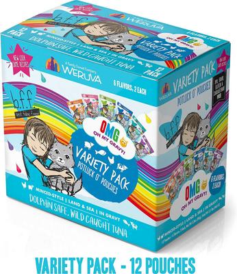 Show full view: BFF OMG Potluck O' Pouches Variety Pack Grain-Free Cat Food, 2.8-oz pouch, bundle of 24  slide 3 of 9