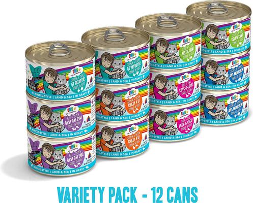 Show full view: BFF OMG Rainbow Road Variety Pack Grain-Free Canned Cat Food, 2.8-oz can, bundle of 24  slide 3 of 8
